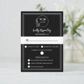 Elegant Black Floral Monogram Response Card RSVP Karte (Stehend Vorderseite)