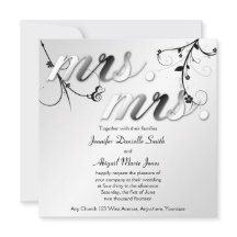 Elegant Black Floral Mrs. & Mrs. Wedding Einladung