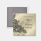 Elegant Black Floral Paisley Save the Date Vintag Magnet (Vorderseite/Rückseite)