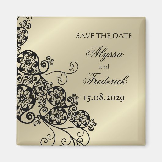 Elegant Black Floral Paisley Save the Date Vintag Magnet (Vorne)