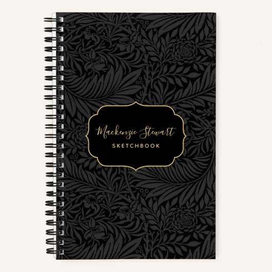 Elegant Black Floral Pattern Sketchbook Notizblock (Vorderseite)
