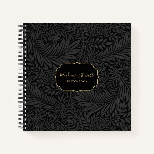 Elegant Black Floral Pattern Sketchbook Notizblock (Vorderseite)