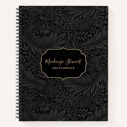 Elegant Black Floral Pattern Sketchbook Notizblock (Vorderseite)
