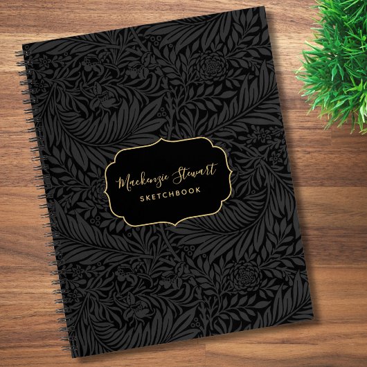 Elegant Black Floral Pattern Sketchbook Notizblock