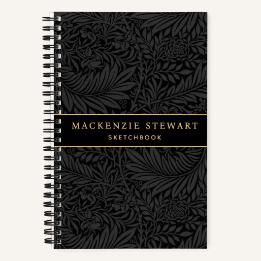 Elegant Black Floral Pattern Sketchbook Notizblock (Vorderseite)