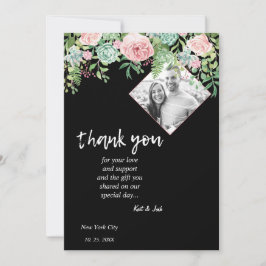 Elegant Black Floral Pink Wedding Danke CARD Einladung