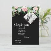 Elegant Black Floral Pink Wedding Danke CARD Einladung (Stehend Vorderseite)