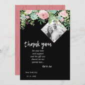 Elegant Black Floral Pink Wedding Danke CARD Einladung (Vorne/Hinten)
