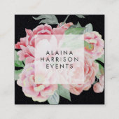 Elegant Black Floral Quadratische Visitenkarte (Vorderseite)