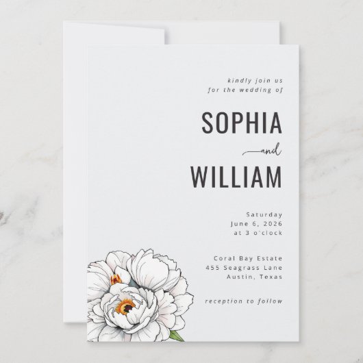 Elegant Black Floral Wedding Invitation Einladung (Vorderseite)