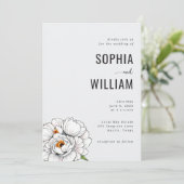 Elegant Black Floral Wedding Invitation Einladung (Stehend Vorderseite)