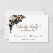Elegant Black Floral Wedding RSVP (Vorderseite)