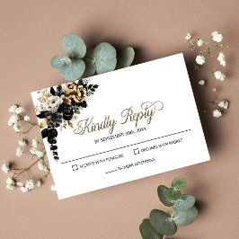 Elegant Black Floral Wedding RSVP
