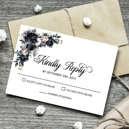 Elegant Black Floral Wedding RSVP