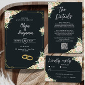 Elegant Black Floral Wedding RSVP Card Template Karte