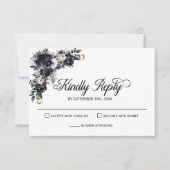 Elegant Black Floral Wedding RSVP Karte (Vorderseite)