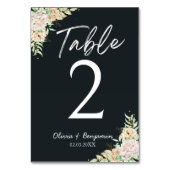 Elegant Black Floral Wedding Table Number Card Tischnummer (Rückseite)