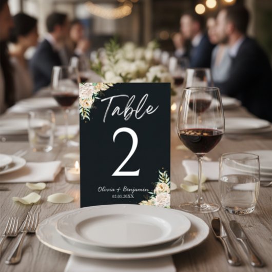 Elegant Black Floral Wedding Table Number Card Tischnummer