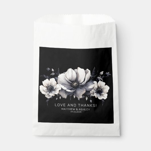 Elegant Black Floral Wedding Vielen Dank Geschenktütchen (Vorderseite)