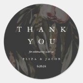 Elegant Black Floral Wedding Vielen Dank Runder Aufkleber (Vorderseite)