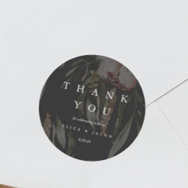 Elegant Black Floral Wedding Vielen Dank Runder Aufkleber