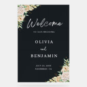 Elegant Black Floral Wedding Welcome Sign Acrylschild (Vorderseite)