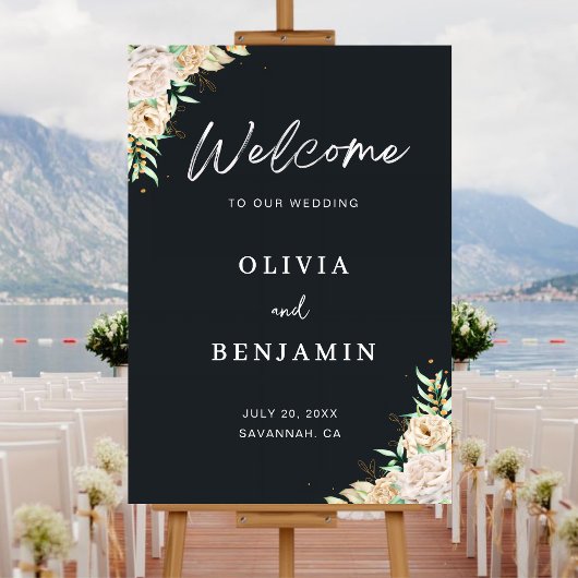 Elegant Black Floral Wedding Welcome Sign Acrylschild