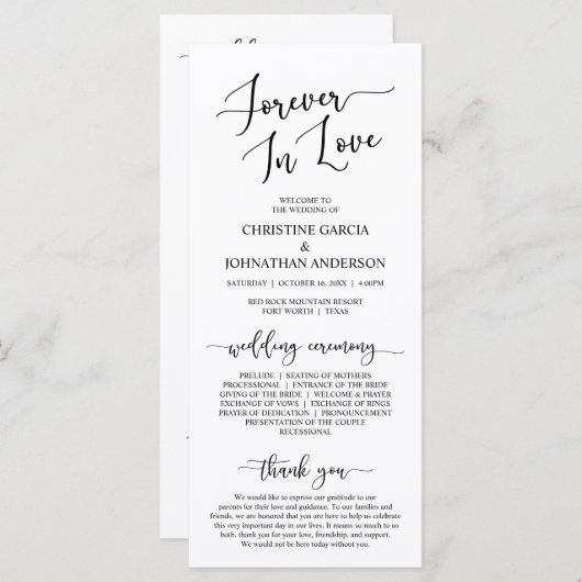 Elegant Black, Forever in Liebe, Hochzeitsfeier Programm (Vorne/Hinten)