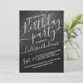 Elegant Black Funkelnd Glitzer Ombre Birthday Einladung (Stehend Vorderseite)