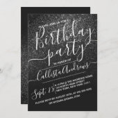 Elegant Black Funkelnd Glitzer Ombre Birthday Einladung (Vorne/Hinten)