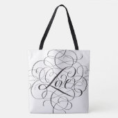 Elegant Black Geblüht LIEBE Script Letters Tasche (Vorderseite)