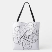 Elegant Black Geblüht LIEBE Script Letters Tasche (Rückseite)