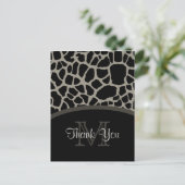 Elegant Black Giraffe Print Monogram Vielen Dank Postkarte (Stehend Vorderseite)