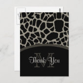 Elegant Black Giraffe Print Monogram Vielen Dank Postkarte (Vorne/Hinten)