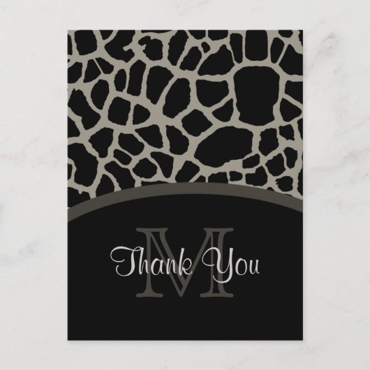 Elegant Black Giraffe Print Monogram Vielen Dank Postkarte (Vorderseite)
