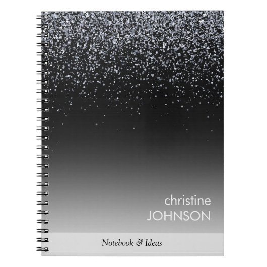 Elegant Black Glitter Editable Notizblock (Vorderseite)