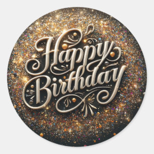 Elegant Black Glittre Birthday Aufkleber