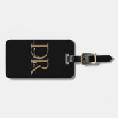 Elegant Black Gold 2 Monogram Script Name Stilvoll Gepäckanhänger (Vorderseite horizontal)