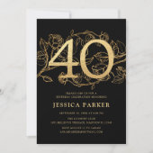 Elegant Black Gold 40. Geburtstag Einladung (Vorderseite)