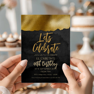 Elegant Black Gold 40. Geburtstag Einladung
