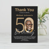 Elegant Black Gold 50. Geburtstag Dankeskarte (Stehend Vorderseite)