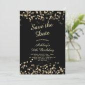 Elegant Black Gold 50. Geburtstag Save The Date (Stehend Vorderseite)