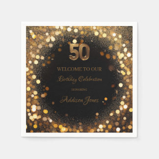 Elegant Black & Gold 50. Geburtstagspapier Napkin Serviette