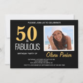 Elegant Black Gold 50. Geburtstagsparty Einladung (Vorderseite)