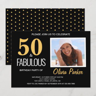 Elegant Black Gold 50. Geburtstagsparty Einladung