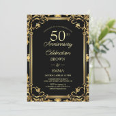 Elegant Black Gold 50th Anniversary Celebration In Einladung (Stehend Vorderseite)