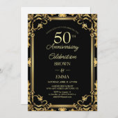 Elegant Black Gold 50th Anniversary Celebration In Einladung (Vorne/Hinten)