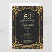 Elegant Black Gold 50th Anniversary Celebration In Einladung (Vorne/Hinten)