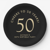 Elegant Black Gold 50th Birthday Party Pappteller (Vorderseite)