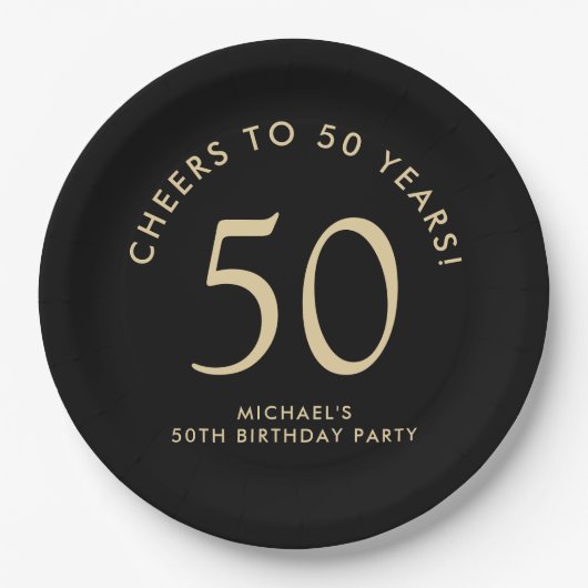 Elegant Black Gold 50th Birthday Party Pappteller (Vorderseite)
